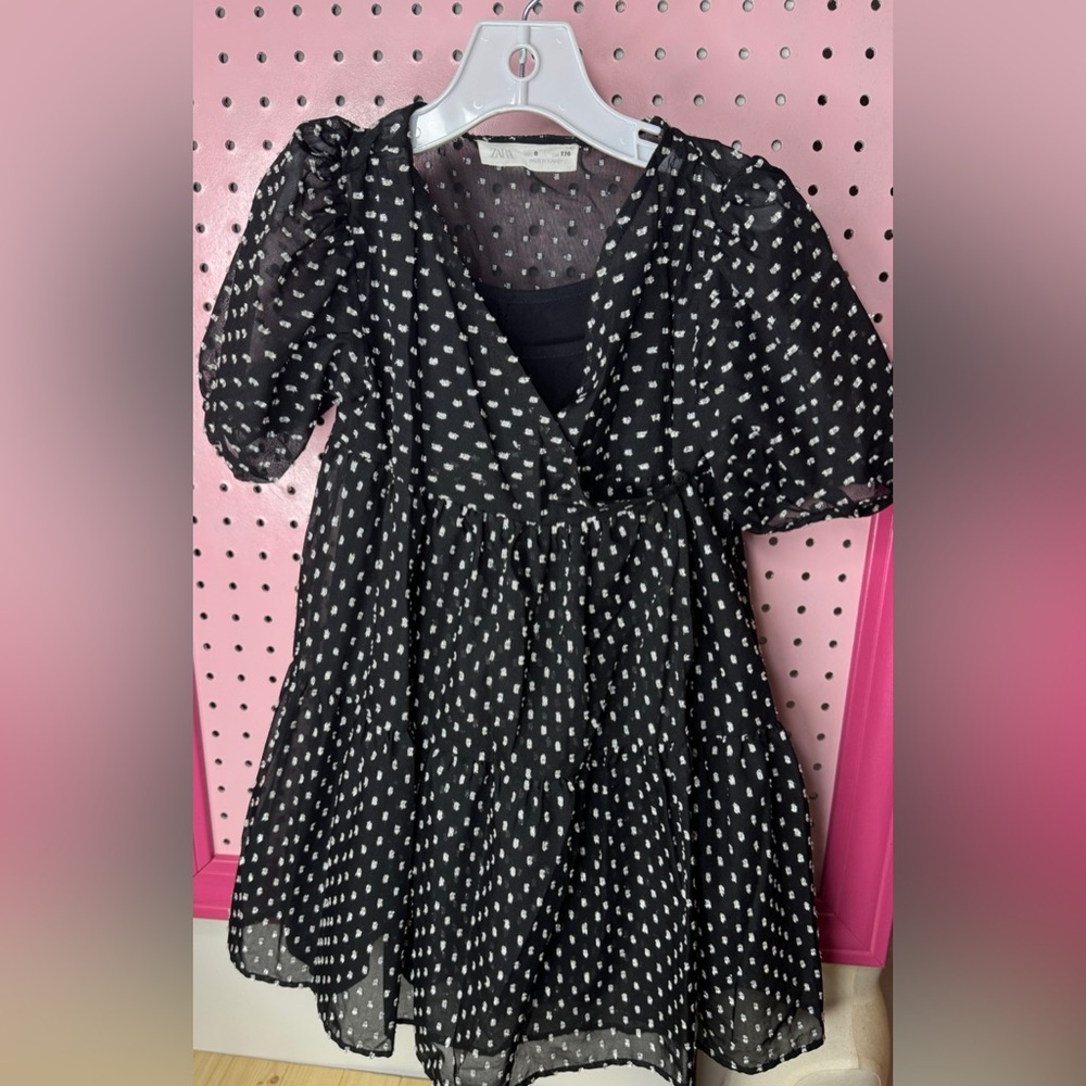 Zara Black and White Polka Dot Kids Casual Dress